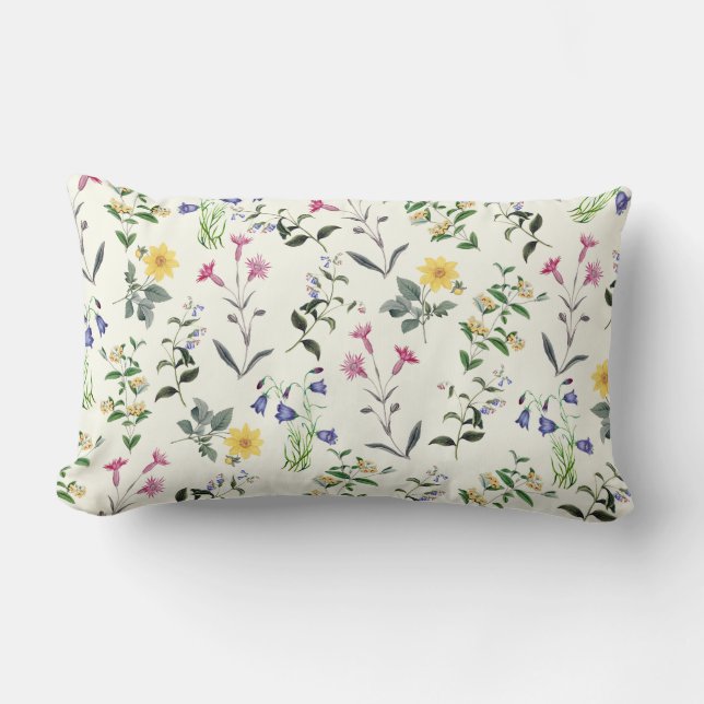 Wilde bloem Botanische Floral Lumbar Pillow Kussen (Voorkant)