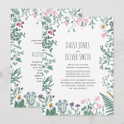 Wilde bloem Botanische Floral Weddenschap Kaart (Voorkant / Achterkant)