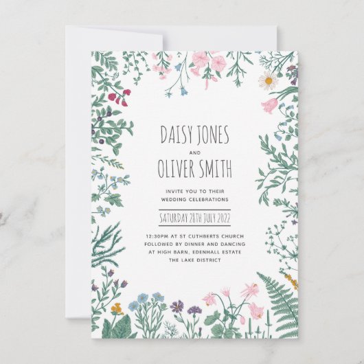 Wilde bloem Botanische Floral Weddenschap Kaart (Voorkant)