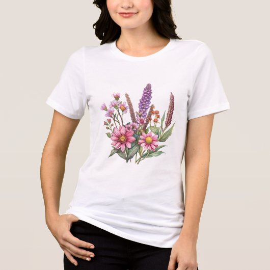 Wilde Bloem Botanische Grafiek Tri-Blend Shirt (Voorkant)