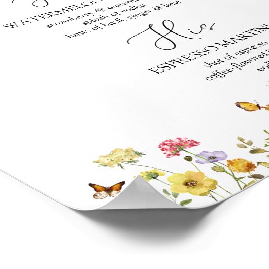 Wilde bloem Botanische handtekening Drink Boorteke Poster (Hoek)