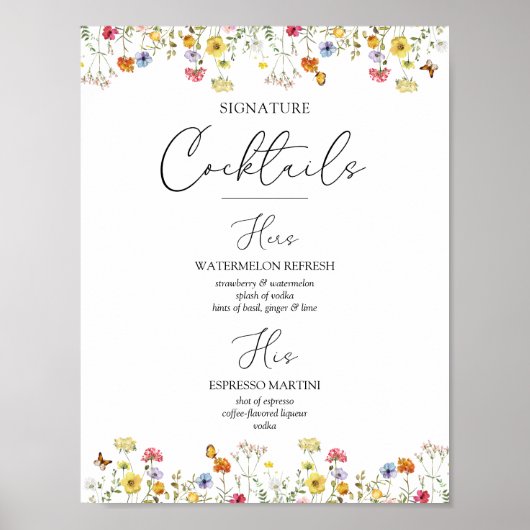 Wilde bloem Botanische handtekening Drink Boorteke Poster (Voorkant)