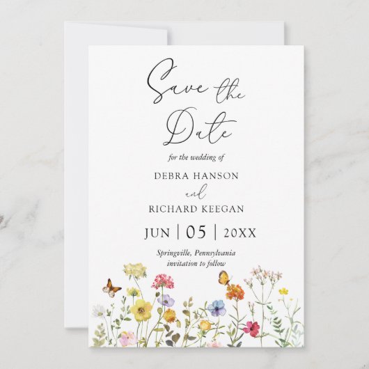 Wilde bloem Botanische kleurrijke flora sparen de  Save The Date (Voorkant)