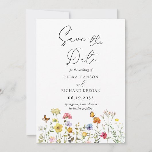 Wilde bloem Botanische kleurrijke lente Save The Date (Voorkant)