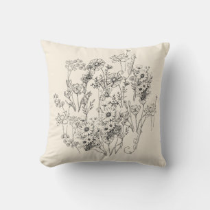 Wilde Bloem Botanische Lijnkunst Bloem Illustratie Kussen