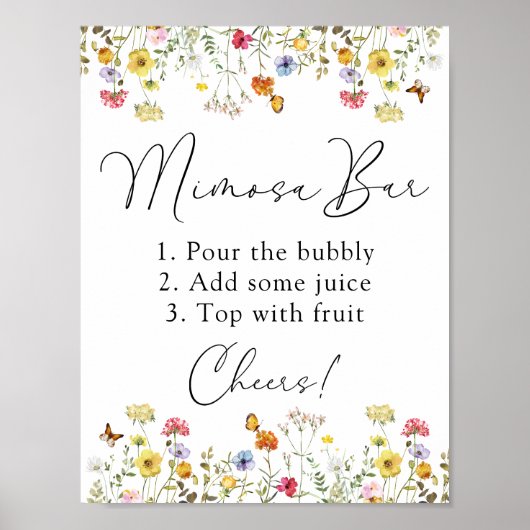 Wilde Bloem Botanische Mimosa Brunch Bar Bord Poster (Voorkant)