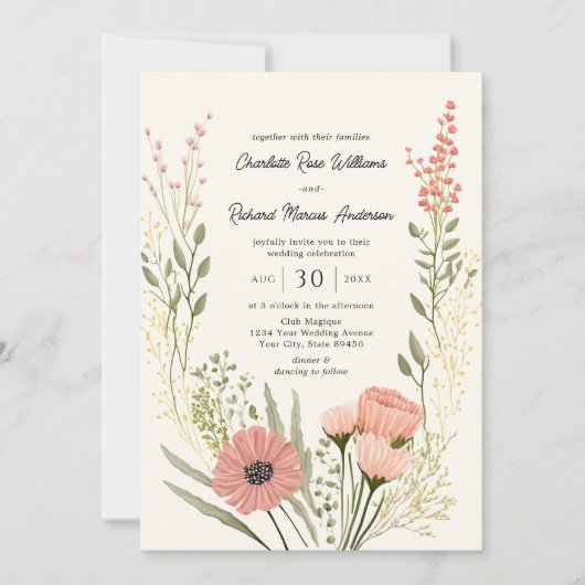 Wilde bloem Botanische tuinlentbruiloft Kaart (Voorkant)