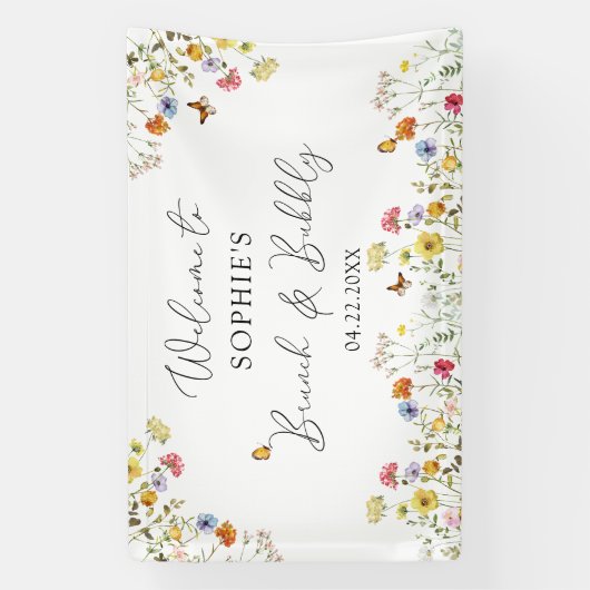 Wilde bloem Botanische Welkom Brunch & Bubble Sign Spandoek (Verticaal)