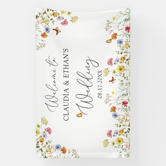 Wilde bloem Botanische Welkomstbord Spandoek (Verticaal)