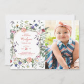 Wilde bloem Boterfly Foto eerste verjaardag Kaart (Voorkant)