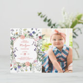 Wilde bloem Boterfly Foto eerste verjaardag Kaart (Staand voorkant)