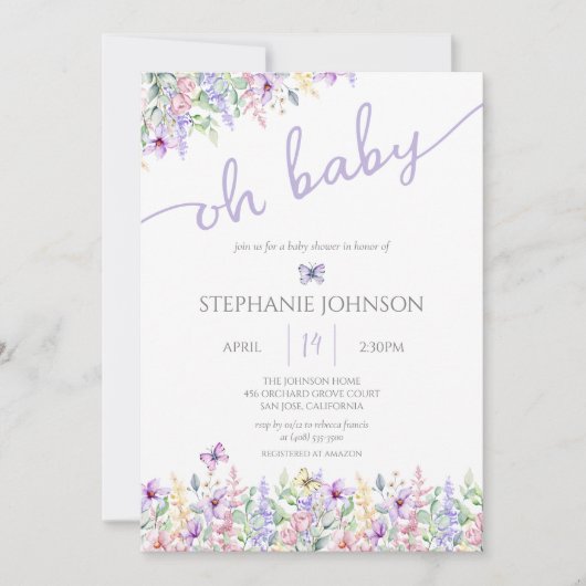 Wilde bloem Boterfly Garden Lavender Baby shower Kaart (Voorkant)