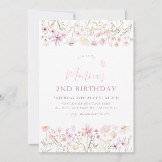 Wilde bloem Boterfly Girls 2e verjaardag Kaart (Voorkant)