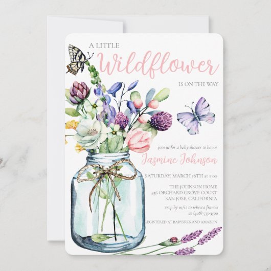 Wilde bloem Boterfly Glass Jar Bohemian Bouquet Kaart (Voorkant)