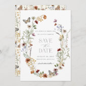 Wilde bloem Boterfly Simple Floral Save The Date (Voorkant / Achterkant)