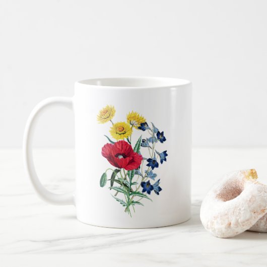 Wilde bloem Bouquet, papaver Botanische illustrati Koffiemok (Met donut)