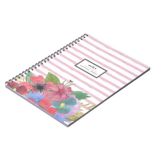 Wilde bloem Bouquet Waterverf Stripe Notitieboek (Linkerzijde)
