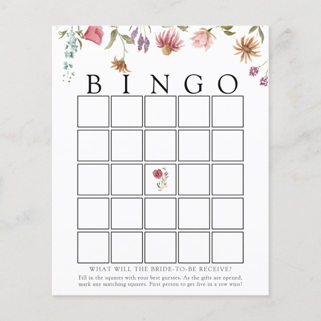 Wilde bloem Bridal Bingo Game Kaart (Voorkant)