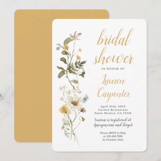 Wilde bloem Bridal Shower Kaart (Voorkant / Achterkant)