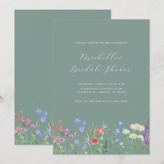 Wilde bloem Bridal Shower Kaart (Voorkant / Achterkant)