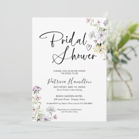 Wilde bloem Bridal Shower Kaart (Staand voorkant)