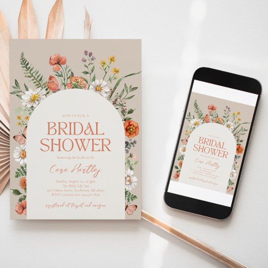 Wilde bloem Bridal Shower Kaart