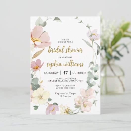 Wilde bloem Bridal Shower Kaart (Staand voorkant)