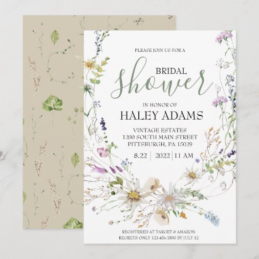 Wilde bloem Bridal Shower Kaart (Voorkant / Achterkant)