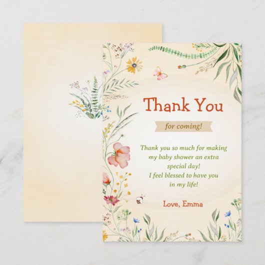 Wilde bloem Bright Happy Baby shower Sprinkle Gues Bedankkaart (Voorkant / Achterkant)