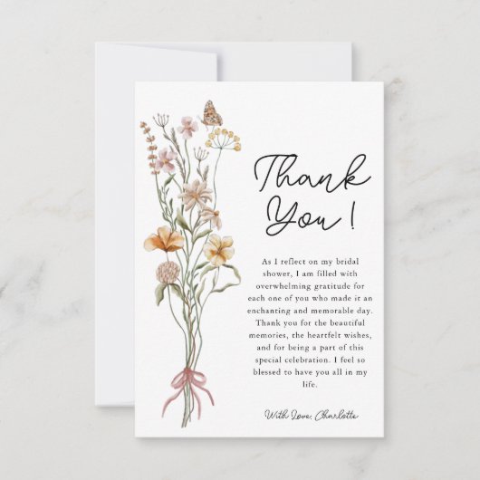 Wilde Bloem Bruiloft Dankkaart Bedankkaart (Voorkant)