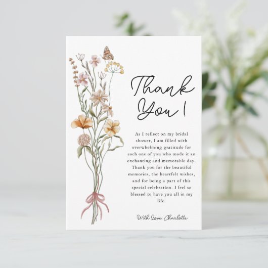 Wilde Bloem Bruiloft Dankkaart Bedankkaart (Staand voorkant)