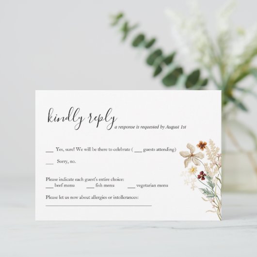 Wilde bloem bruiloft RSVP kaart (Staand voorkant)