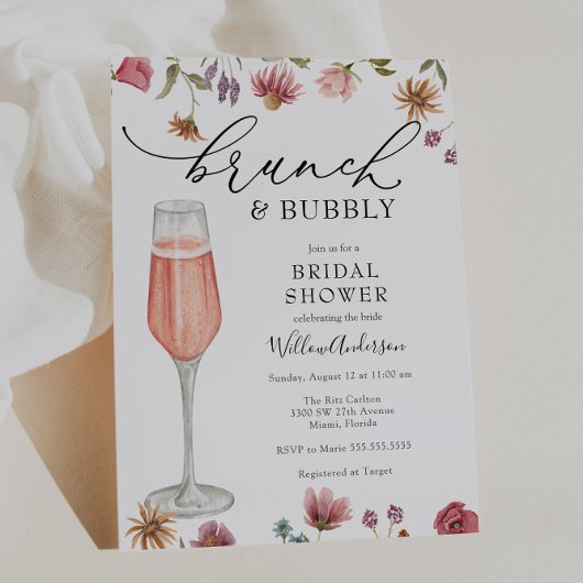 Wilde bloem Brunch en Bubble Vrijgezellenfeest Kaart