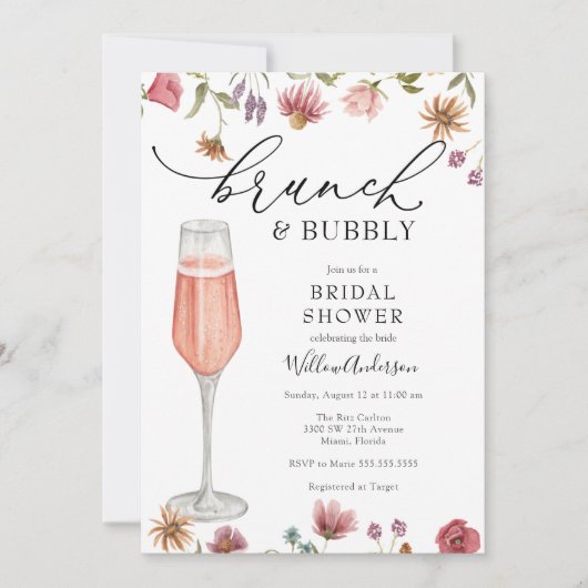 Wilde bloem Brunch en Bubble Vrijgezellenfeest Kaart (Voorkant)