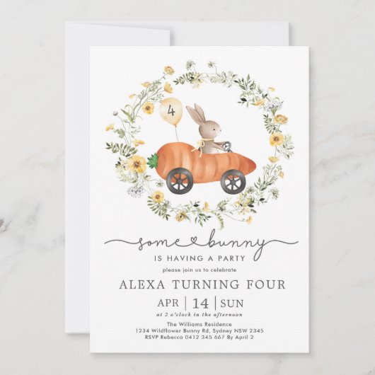 Wilde bloem Bunny Carrot Paasdag Kaart (Voorkant)