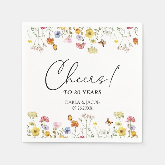 Wilde bloem Butterflies Boho Jubileum Cheers Servet (Voorkant)