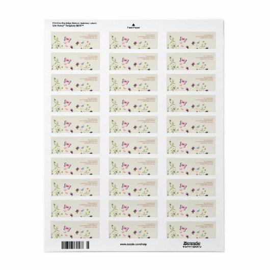 Wilde bloem Butterfly Party Return Address Label (Full Sheet)