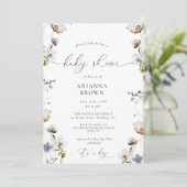 Wilde bloem Calligrafie Baby shower Uitnodiging (Staand voorkant)