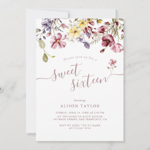 Wilde bloem Calligrafie Sweet Sixteen Birthday Kaart