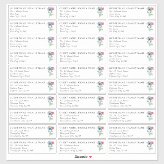Wilde bloem Charm 30 Floral Wedding Guest Adres Sticker (Vel)