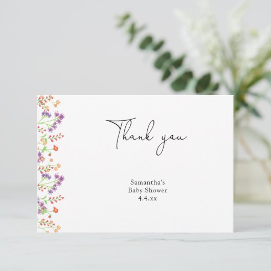 Wilde bloem dank je baby shower bedankkaart (Staand voorkant)