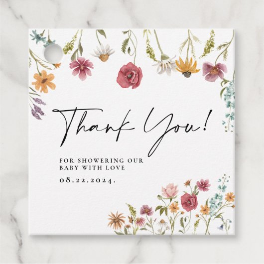 Wilde bloem Dank je Baby shower Gift Labels (Voorkant)