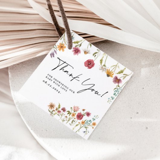 Wilde bloem Dank je Baby shower Gift Labels