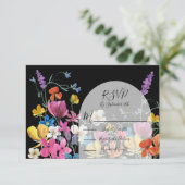 Wilde bloem Dark Meadow responskaarten RSVP (Staand voorkant)