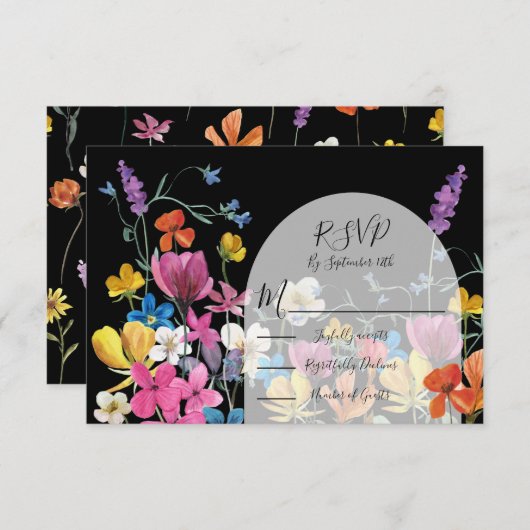 Wilde bloem Dark Meadow responskaarten RSVP (Voorkant / Achterkant)
