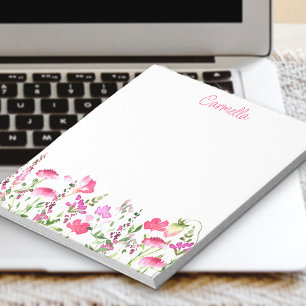 Wilde Bloem Delicate Roze Bloemige Gepersonaliseer Notitieblok