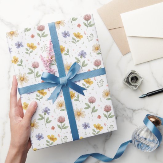 Wilde Bloem Ditsy Waterverf Bloem Cadeaupapier (Geschenken)