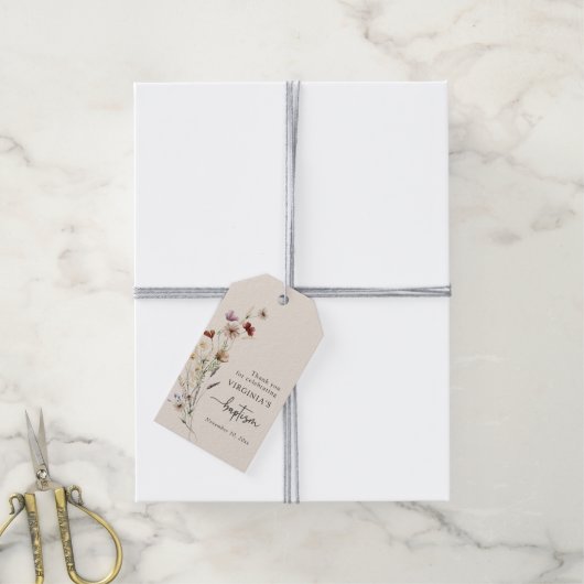 Wilde Bloem Doop Cadeaulabel (Met Touw)