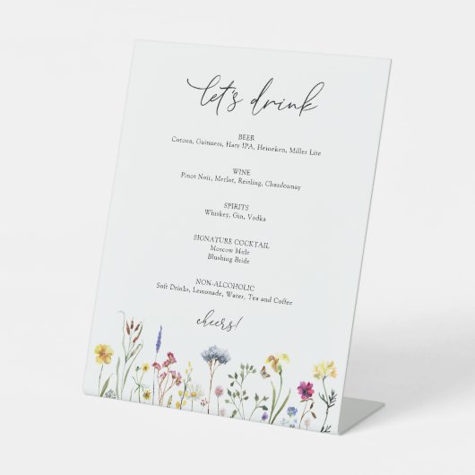 Wilde bloem Drink Bar Sign Reclamebord Met Voetstuk (Voorkant)