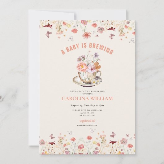 Wilde bloem een baby is aan het brouwen theeparty  kaart (Voorkant)